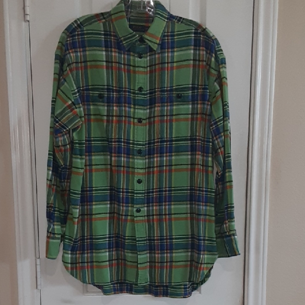 Polo Ralph Lauren Classic Fit Green Plaid Flannel Shirt - Size M - EUC